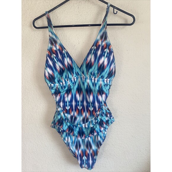 Liz Claiborne Swim Suit High Cut Elastic Fit  One Piece 8 Women Adjust Pad - Picture 1 of 9